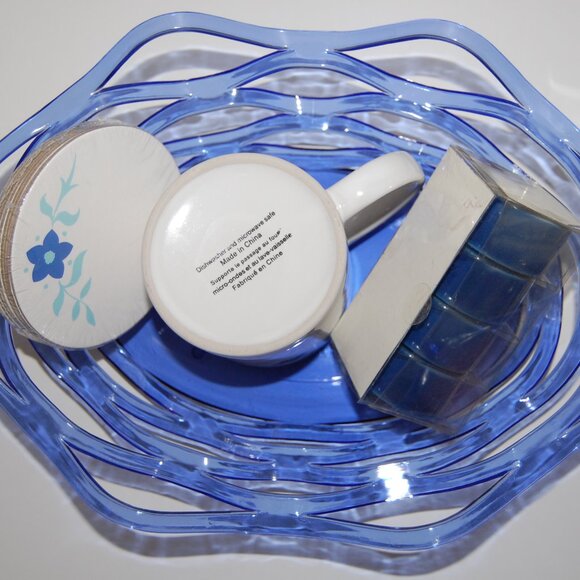 NWOT Michaels Blue Kitchen Set: Mug, Coasters, Napkin Rings, & Basket - Picture 4 of 11